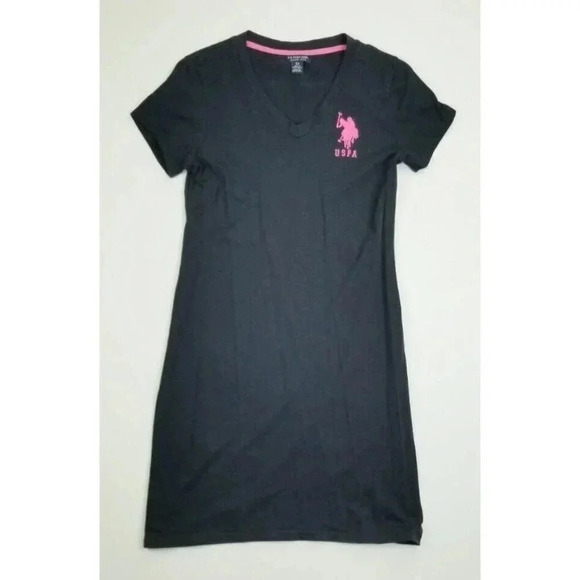 U.S. Polo Assn. XS Women's Black V Neck Embroidered Logo Short Sleeve Tee Dress - Picture 1 of 7
